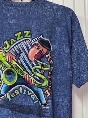 90s New Orleans Jazz Festival AOP Shirt M Vintage Mardi Gras Louisiana Sax